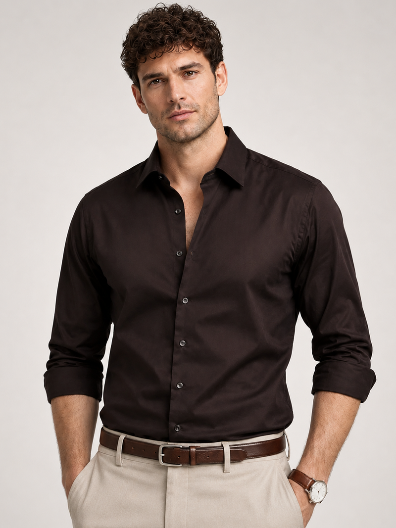 Slim Fit Brown Luxe Stretch Shirt