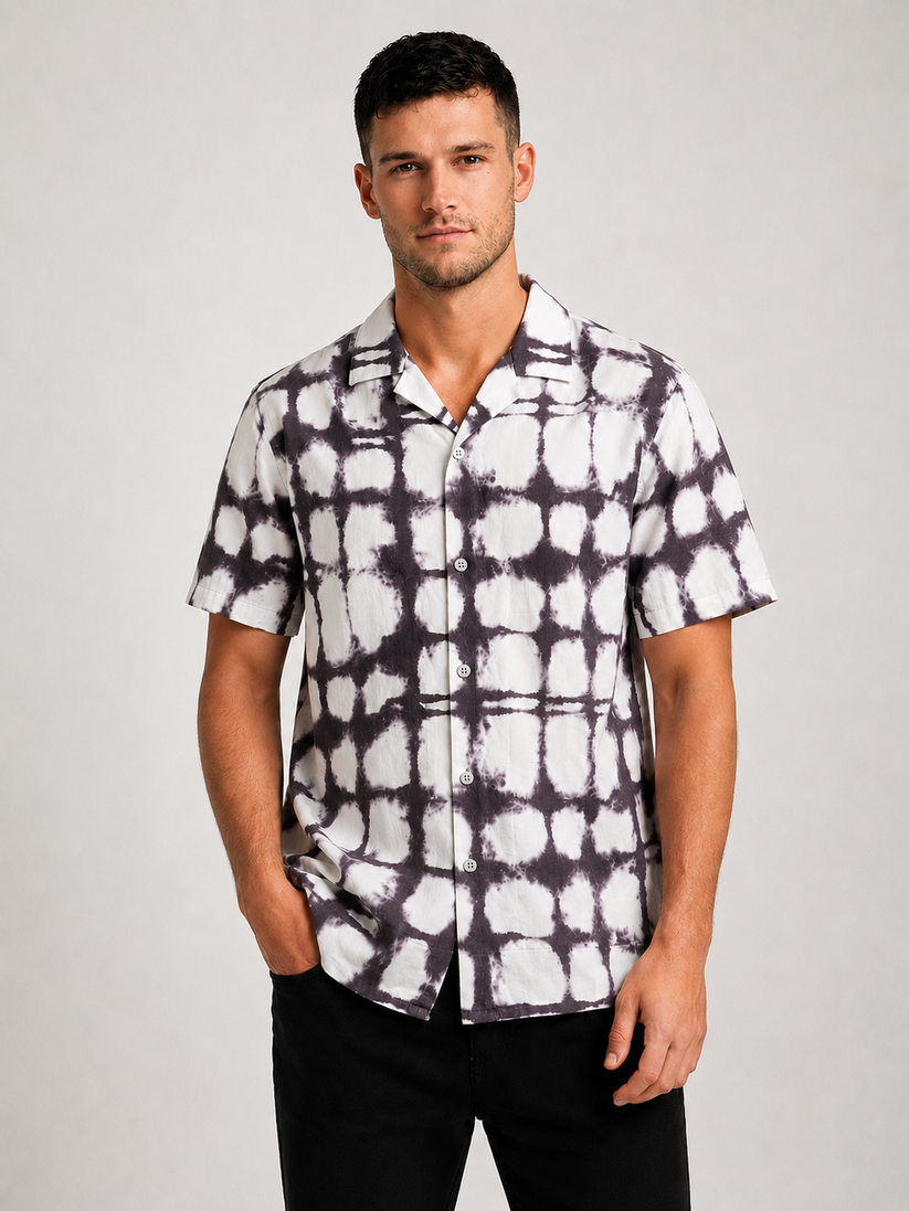 Monochrome Cuban Collar Print Shirt