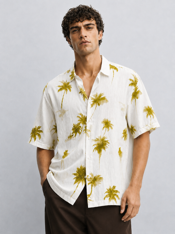 Crinkled Palm Print Shirt