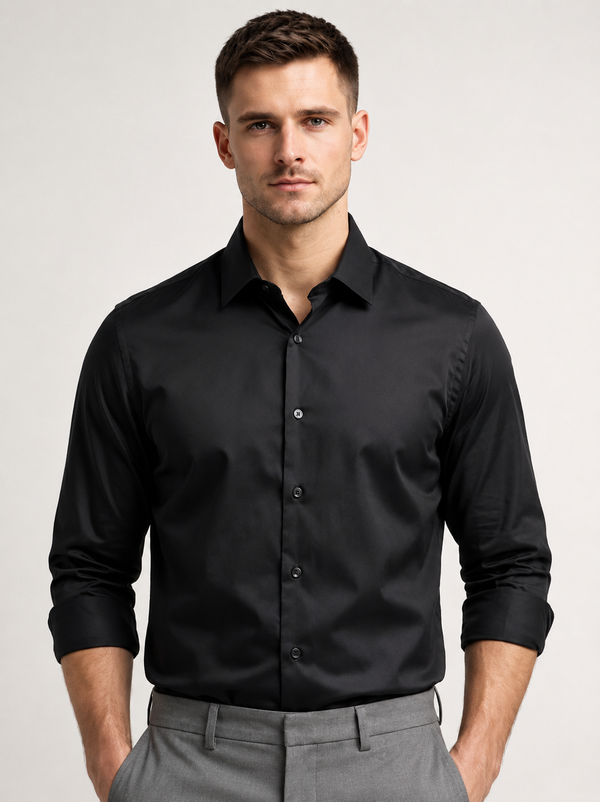 Midnight Black Satin Stretch Shirt