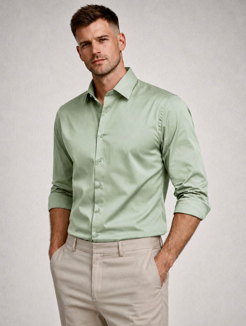 Slim Fit Sage Green Luxe Stretch Shirt