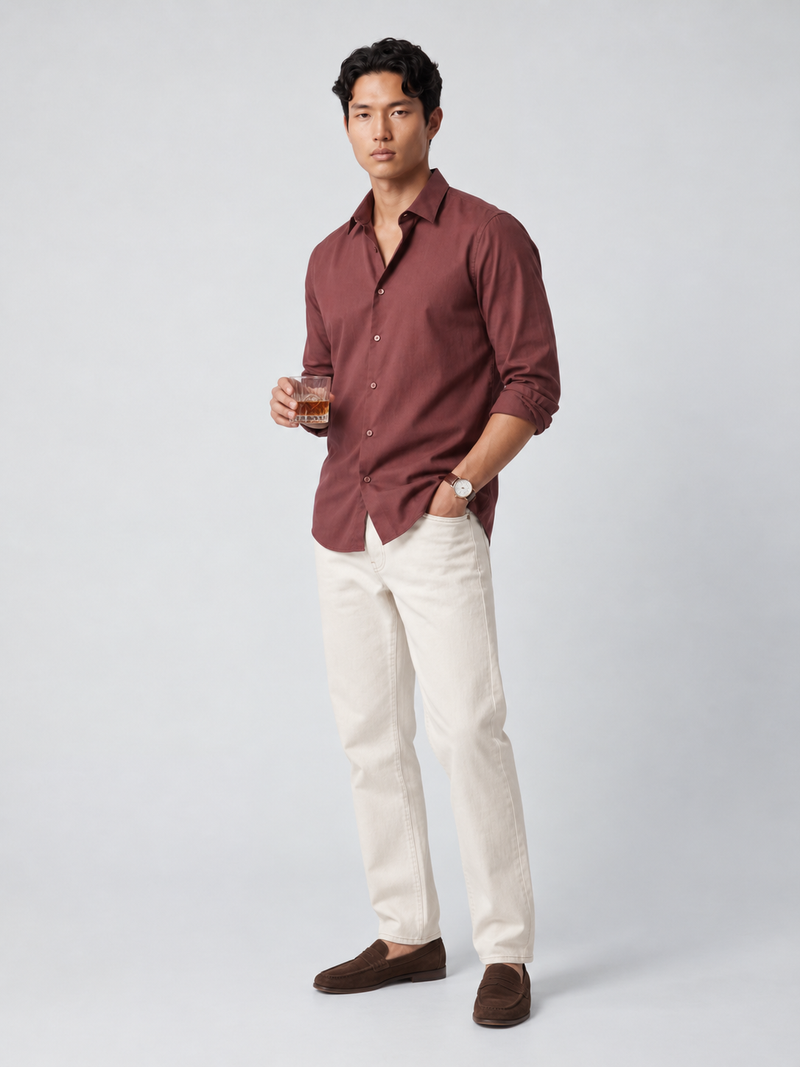 Slim fit Light Maroon Luxe Stretch Shirt