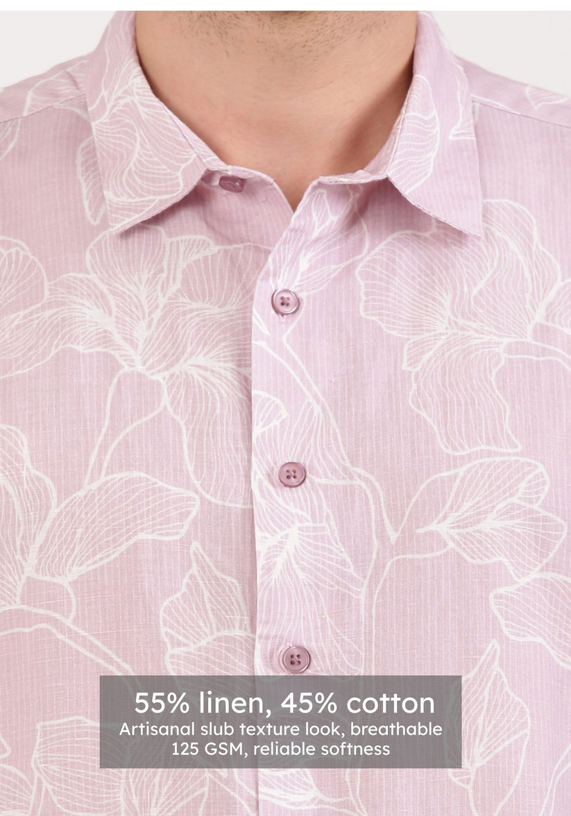 Linen Rich Dusty Pink Print Shirt