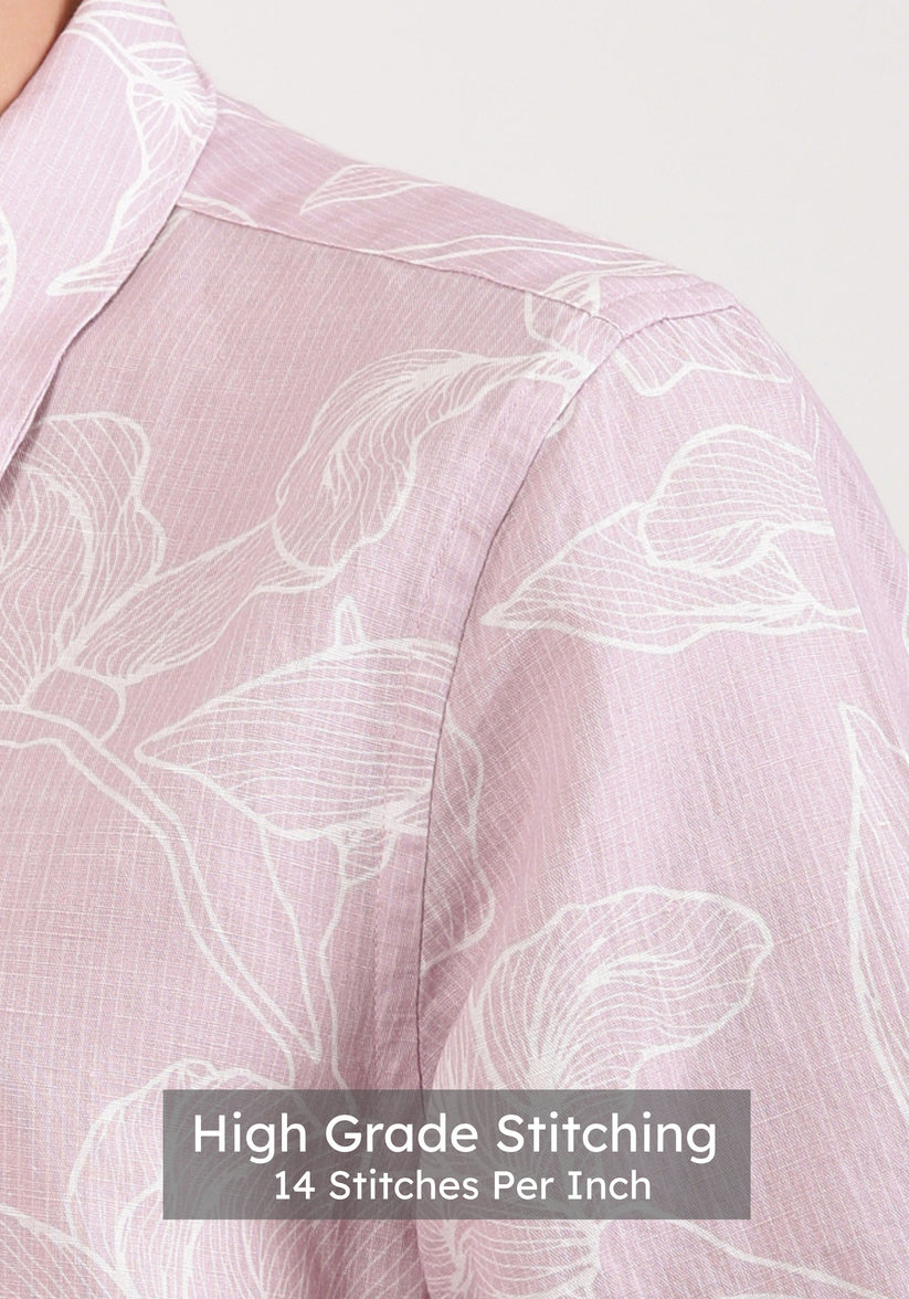 Linen Rich Dusty Pink Print Shirt