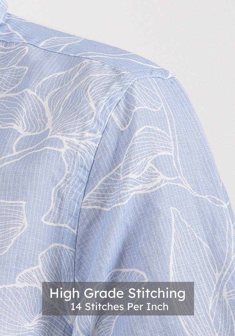 Linen Rich Sky Blue Print Shirt