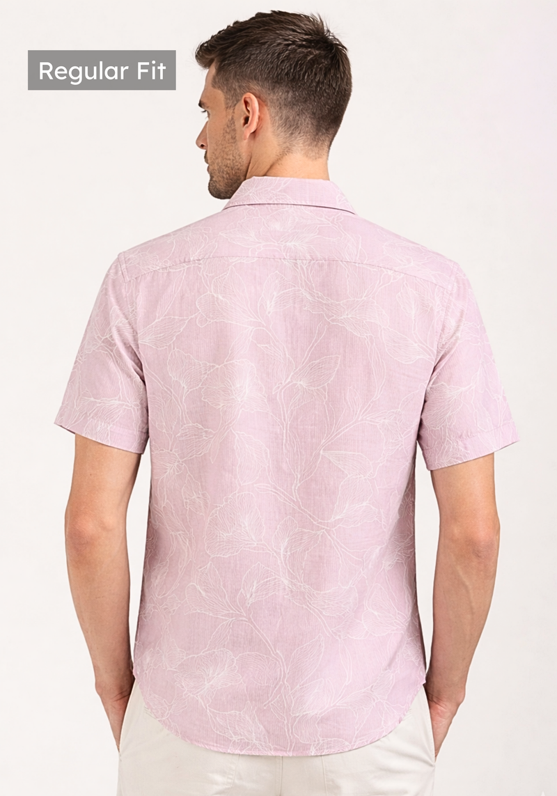 Linen Rich Dusty Pink Print Shirt