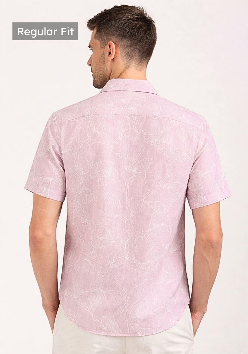 Linen Rich Dusty Pink Print Shirt