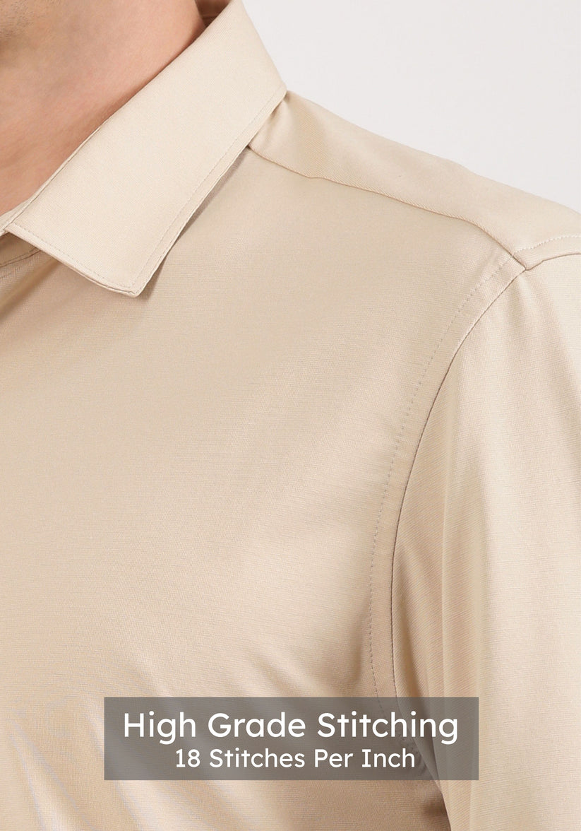 Slim Fit Sand Beige Knit Shirt