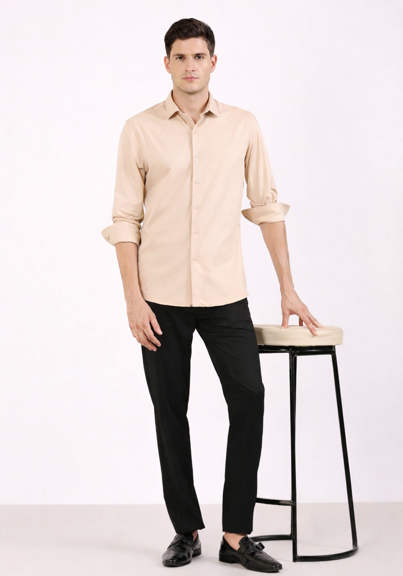Slim Fit Sand Beige Knit Shirt