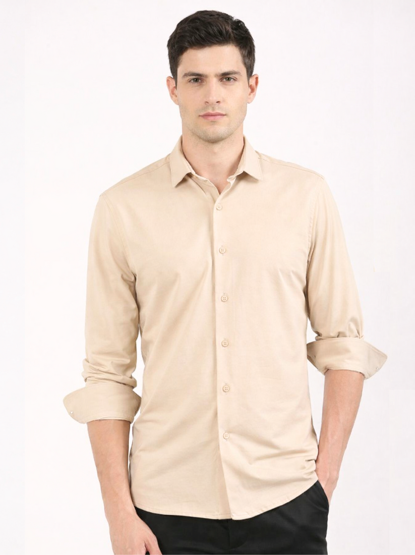 Slim Fit Sand Beige Knit Shirt