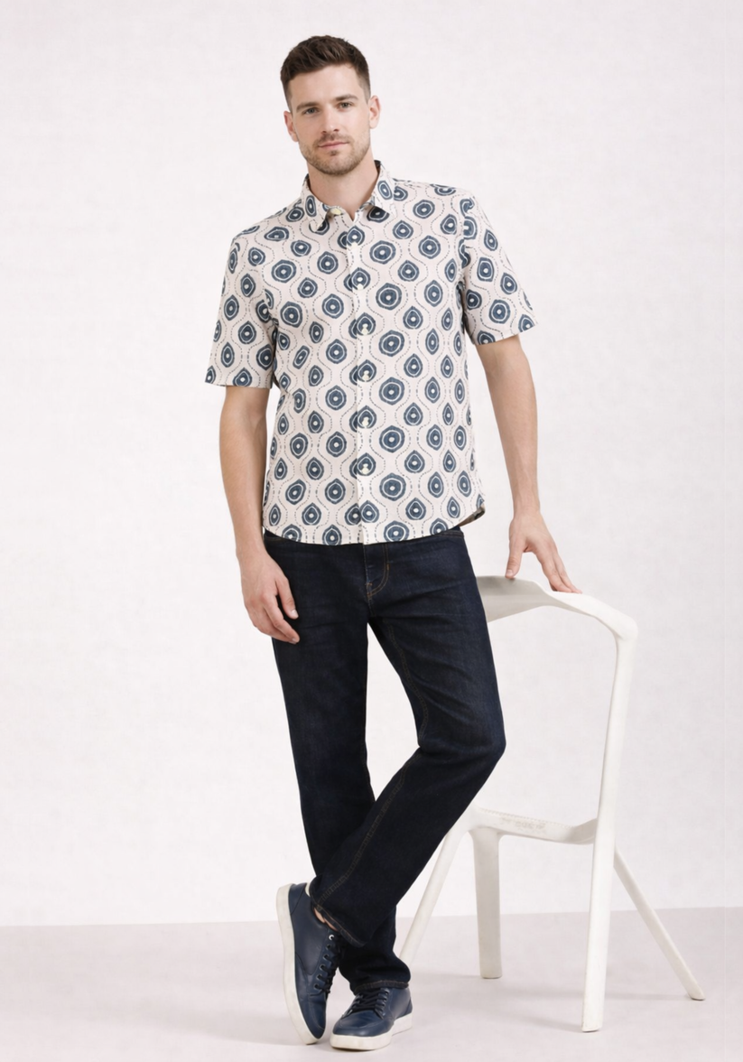 Geometric Ivory Print Shirt