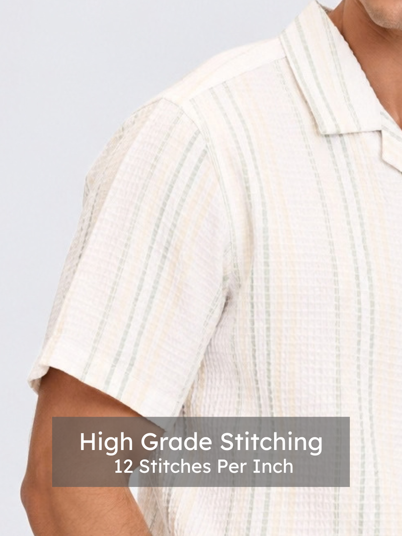 Ecru Vertical Stripe Camp Collar Shirt
