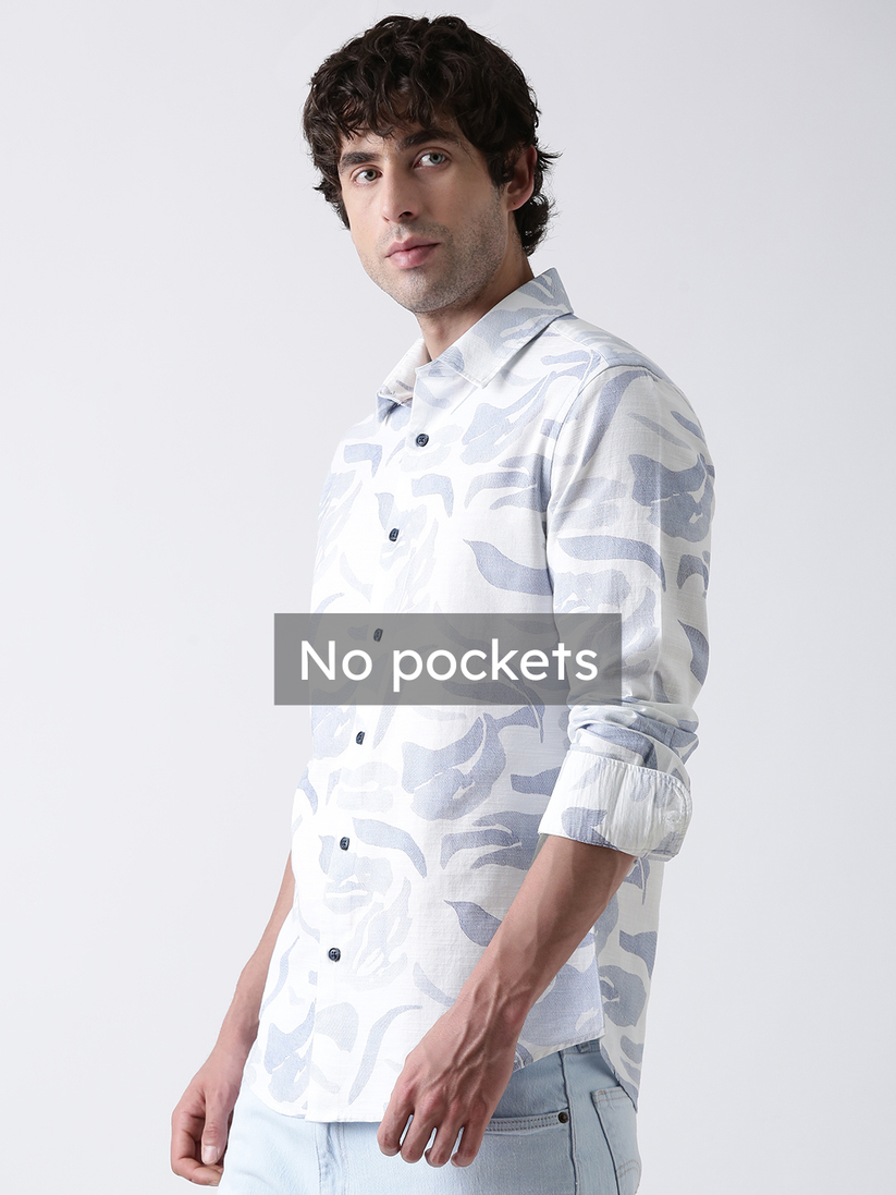 Regular Fit Blue Wave Print Shirt