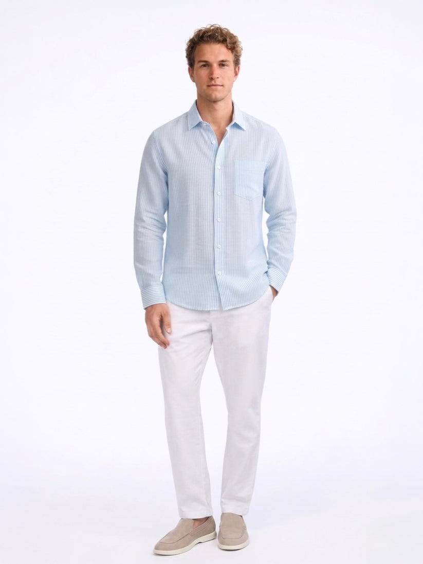 Linen Rich Light Blue Stripe Shirt