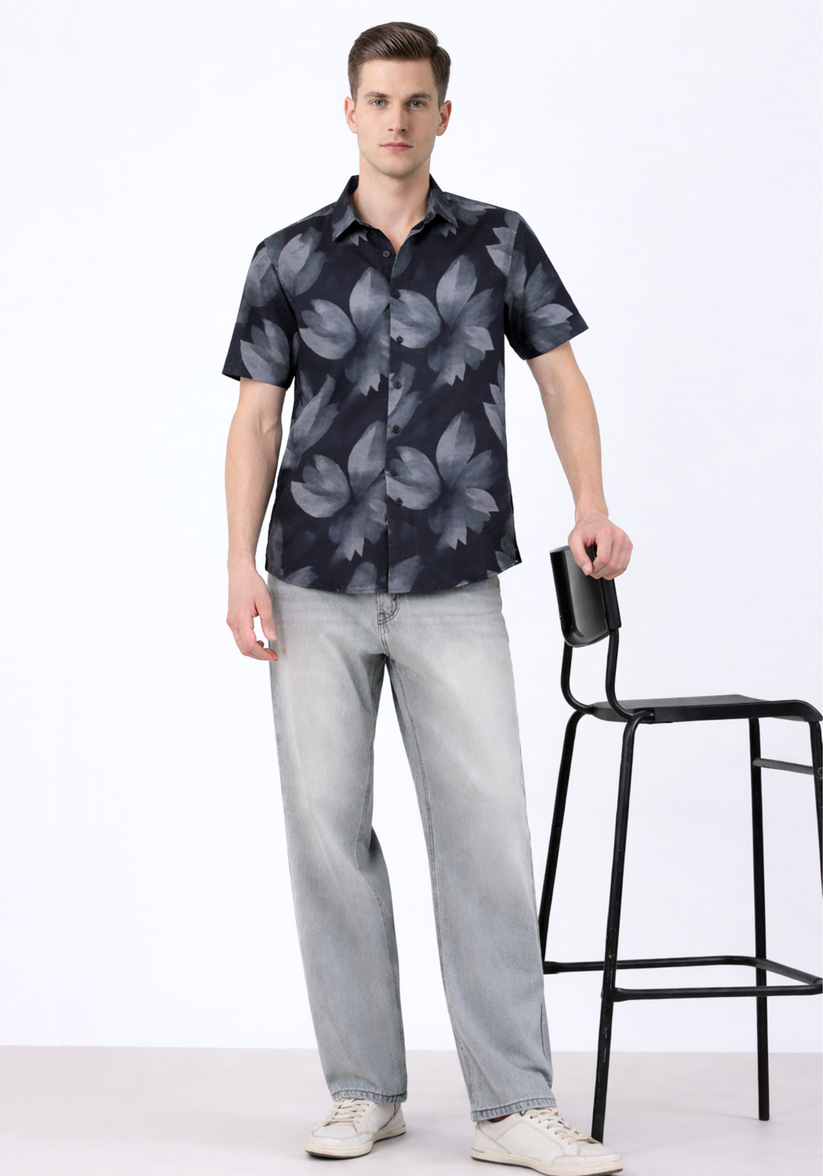Abstract Charcoal Print Shirt