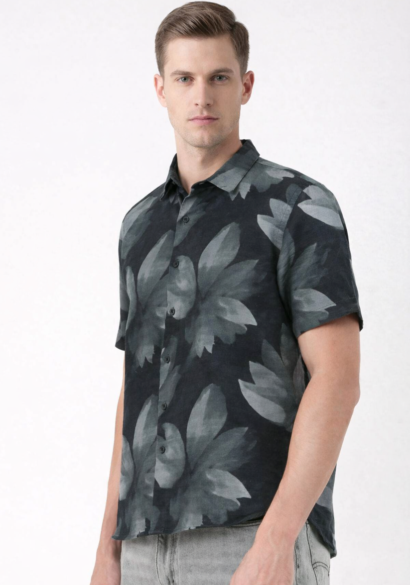 Abstract Charcoal Print Shirt