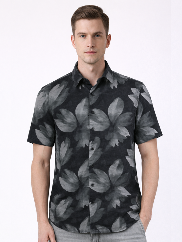 Abstract Charcoal Print Shirt
