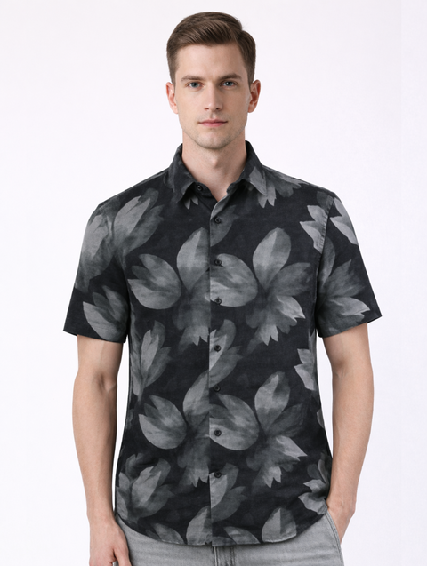 Abstract Charcoal Print Shirt