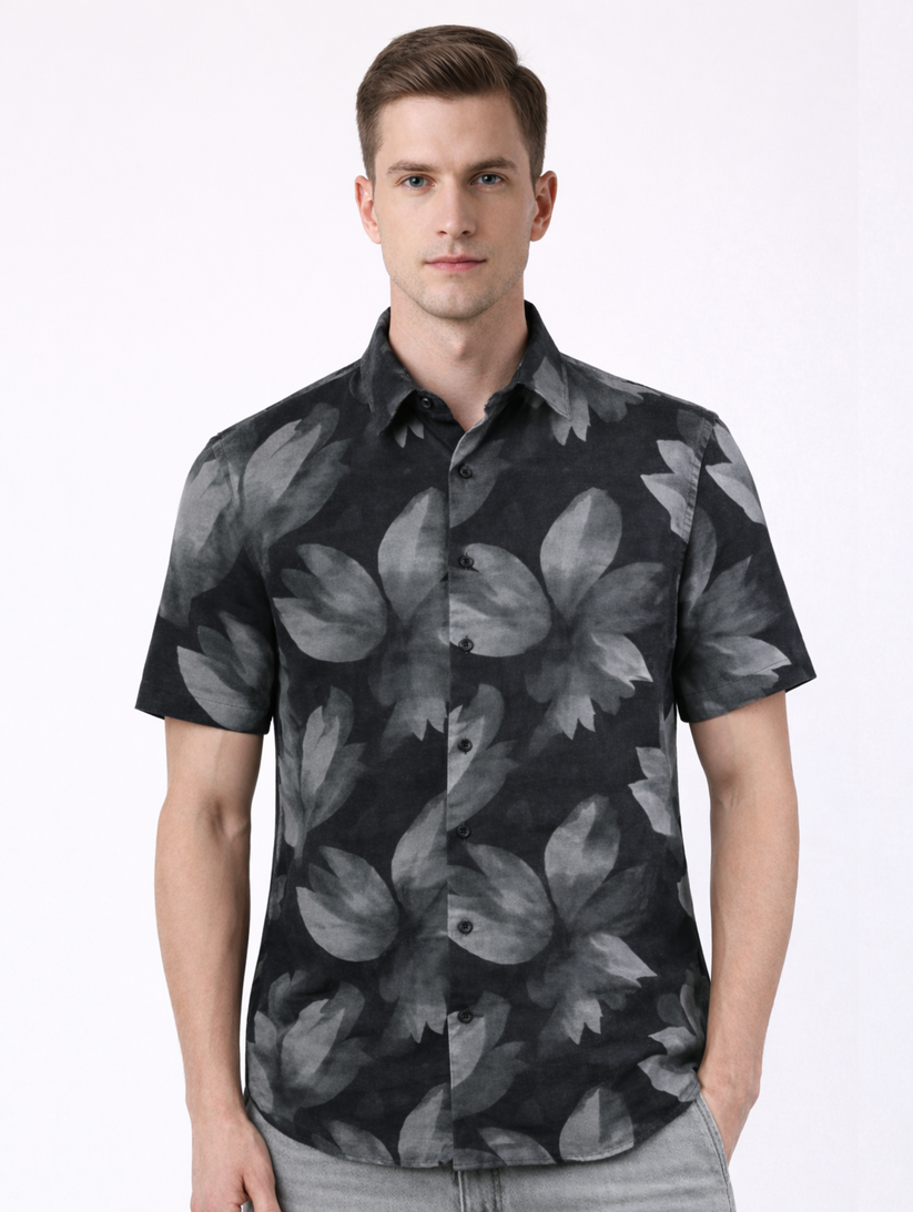 Abstract Charcoal Print Shirt