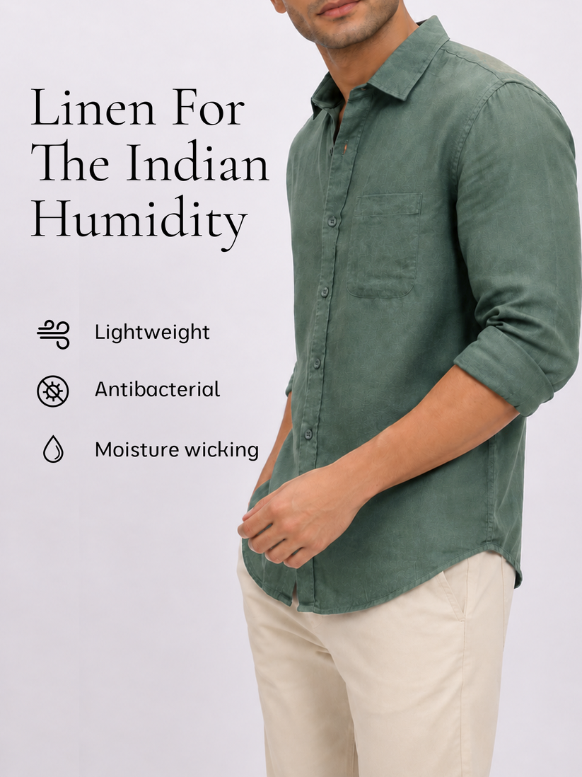 Dark Green Pure Italian Linen Shirt