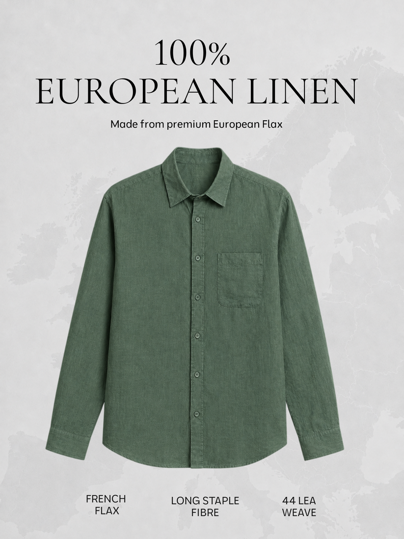 Dark Green Pure Italian Linen Shirt