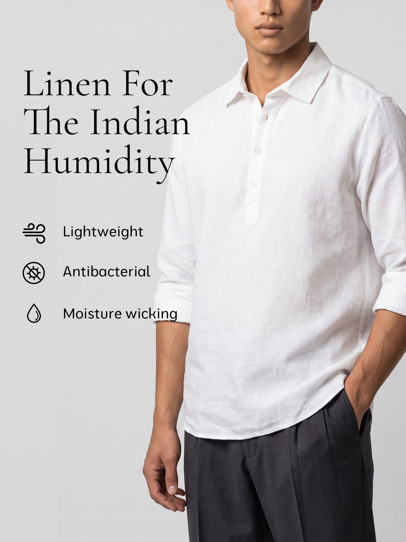 White Pure Linen Popover Shirt