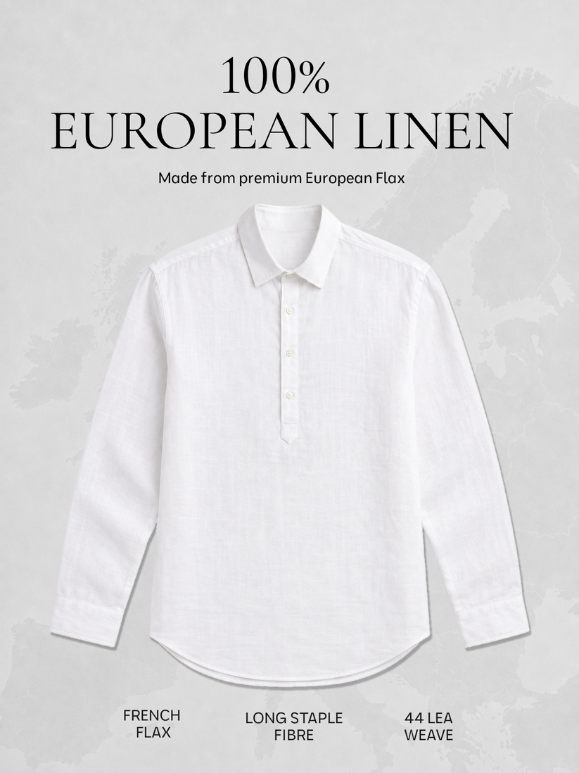 White Pure Linen Popover Shirt