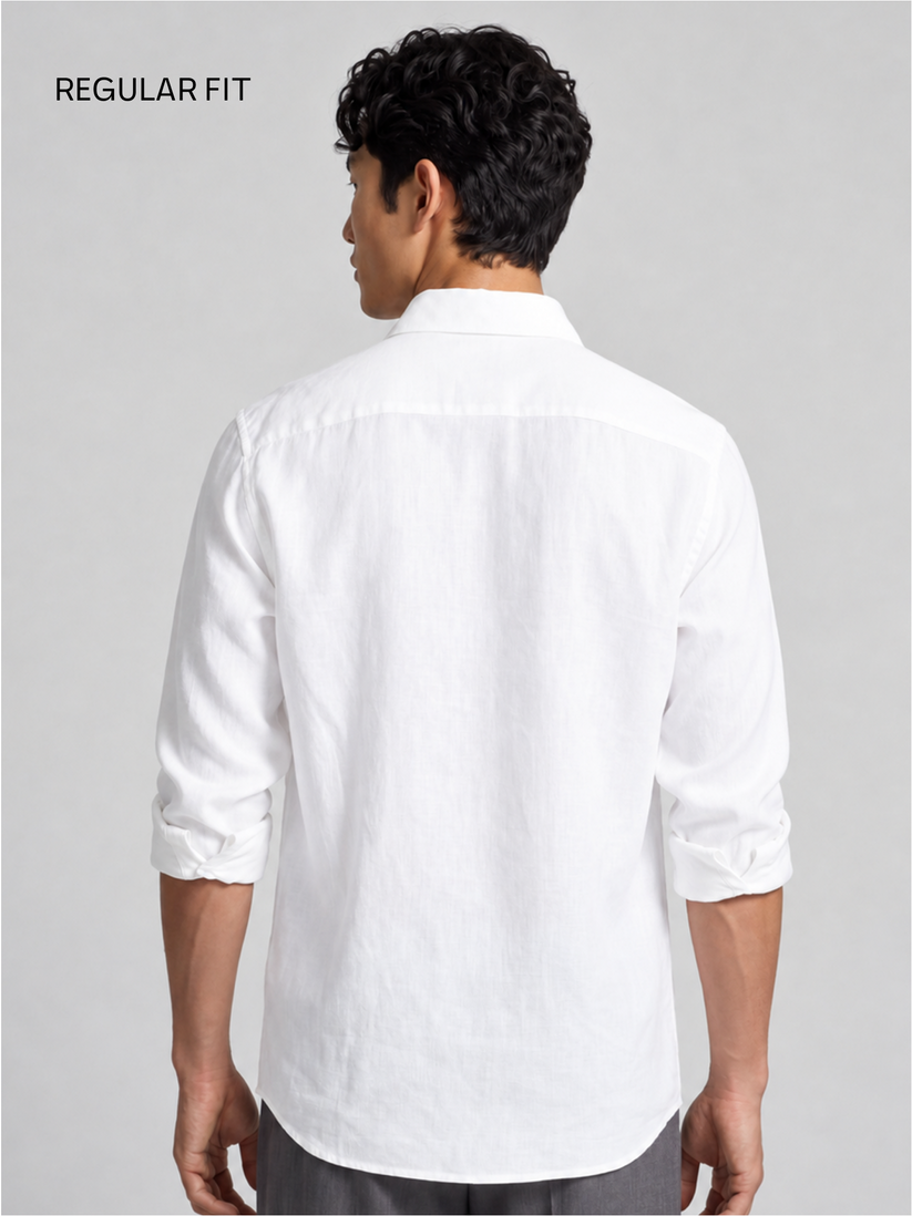 White Pure Linen Popover Shirt
