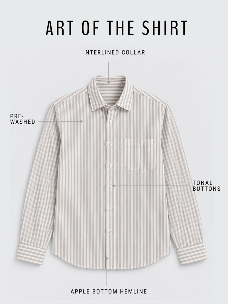 Linen Rich Striped Beige Shirt