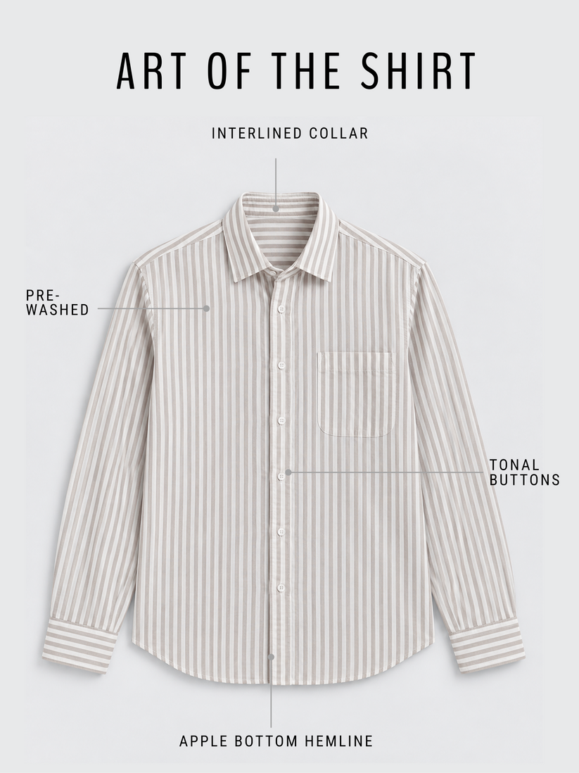 Linen Rich Striped Beige Shirt