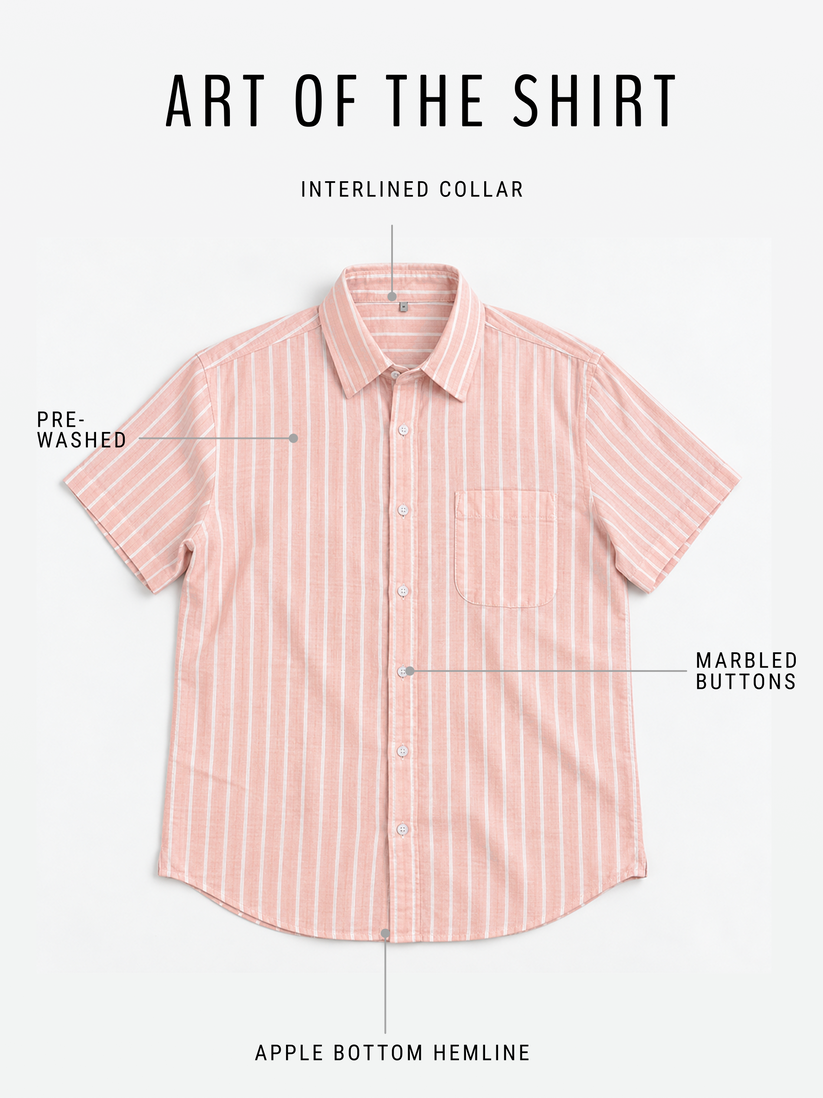Linen Rich Pinstriped Coral Shirt