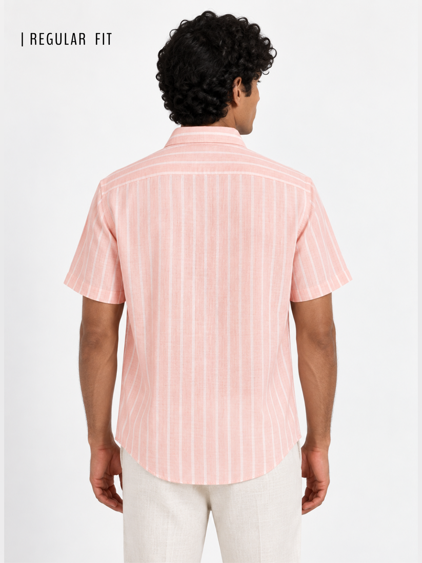 Linen Rich Pinstriped Coral Shirt