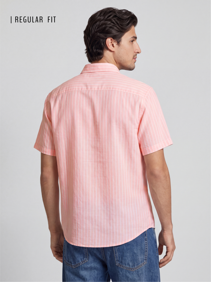 Linen Rich Pinstriped Coral Shirt