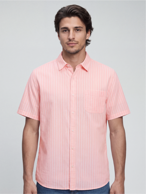 Linen Rich Pinstriped Coral Shirt