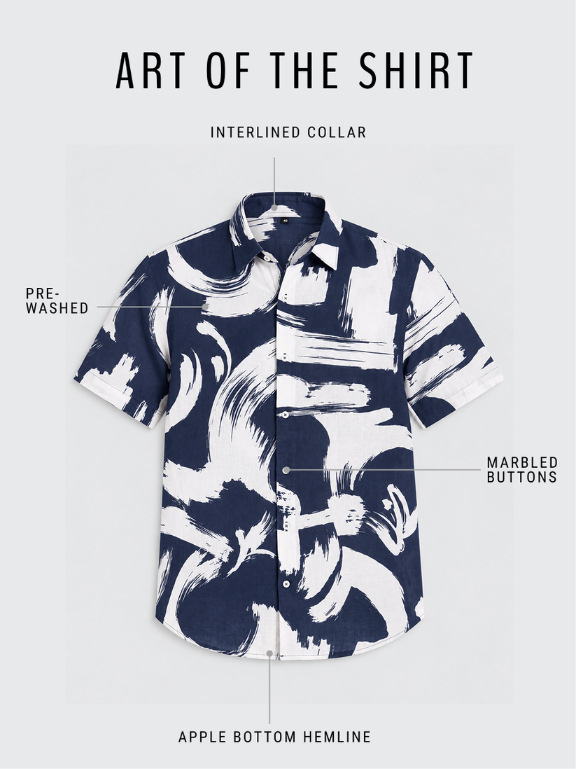 Linen Rich Navy Brushstroke Shirt