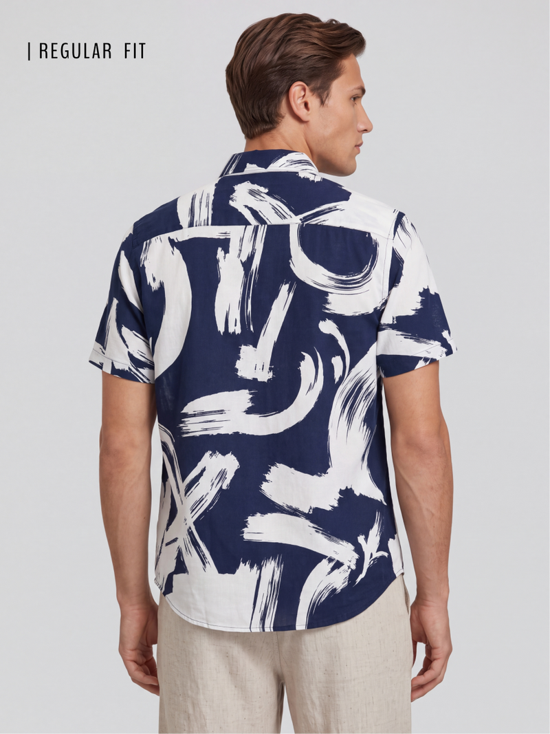 Linen Rich Navy Brushstroke Shirt
