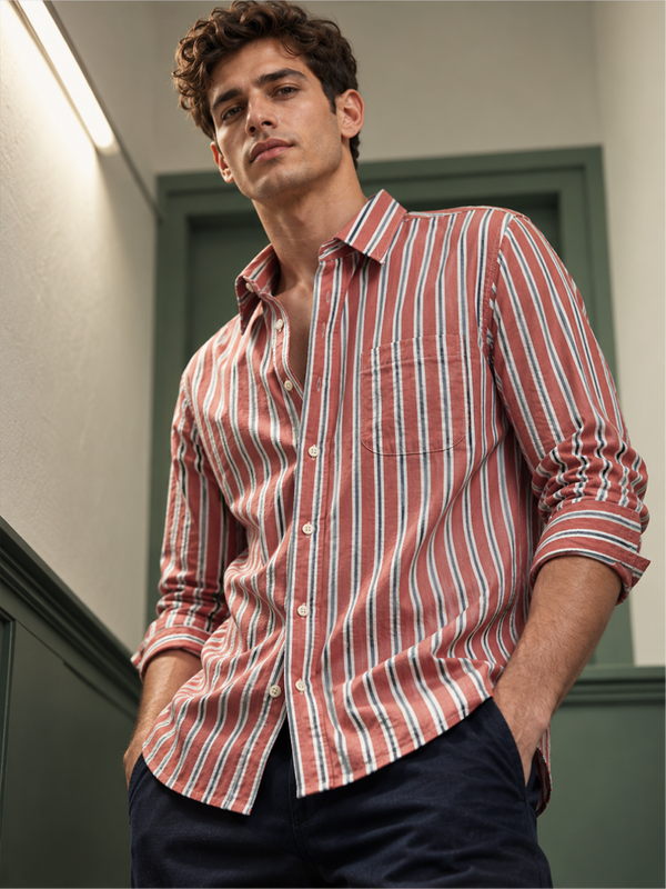 Burnt Sienna Seersucker Summer Shirt