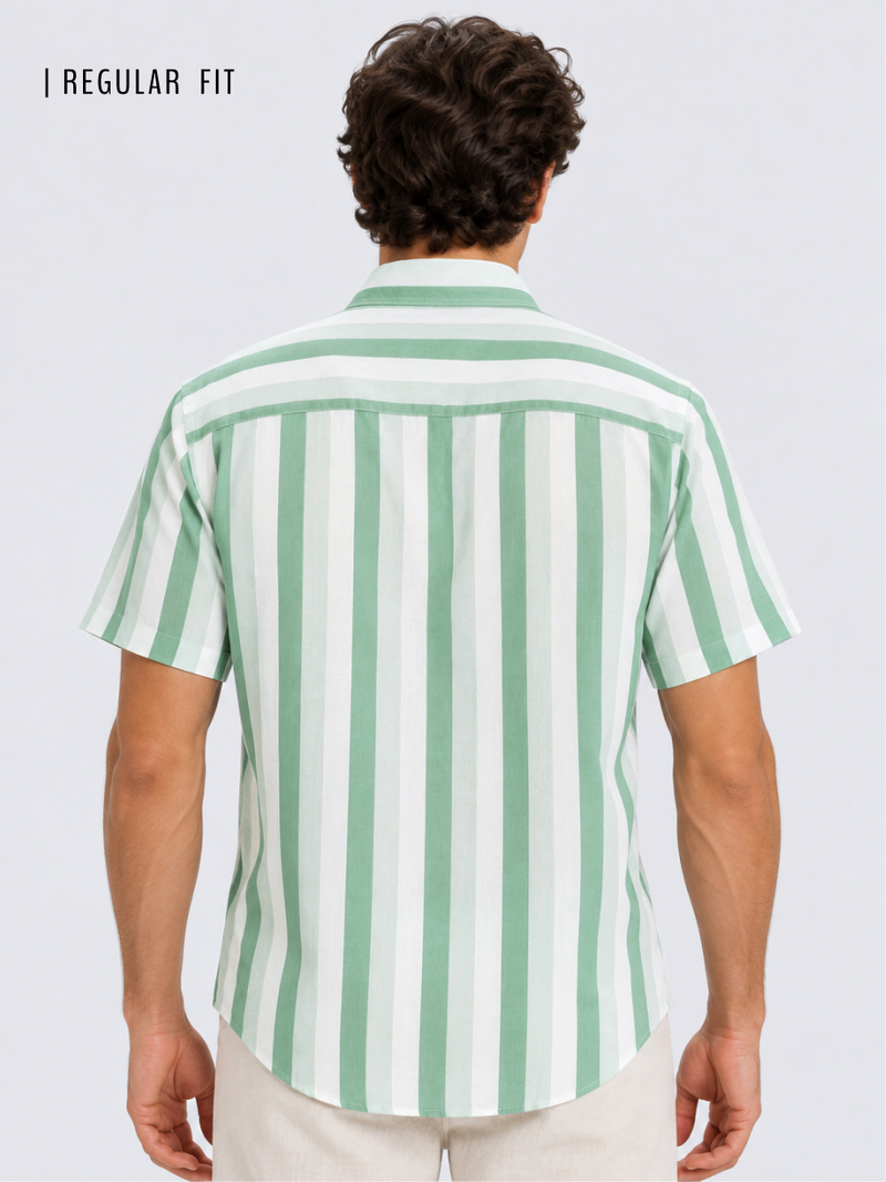 Linen Rich Green Shadow Stripe Shirt