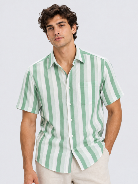 Linen Rich Green Shadow Stripe Shirt