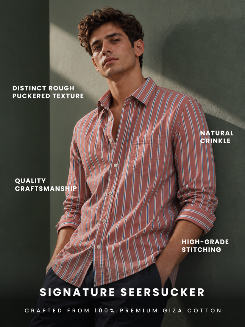 Burnt Sienna Seersucker Summer Shirt