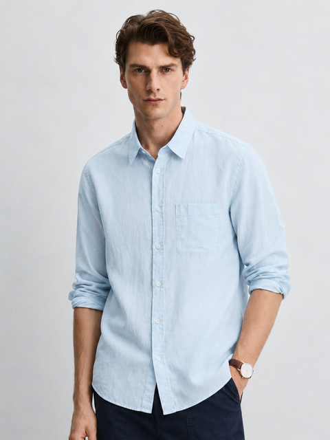 Ice Blue Pure European Linen Shirt