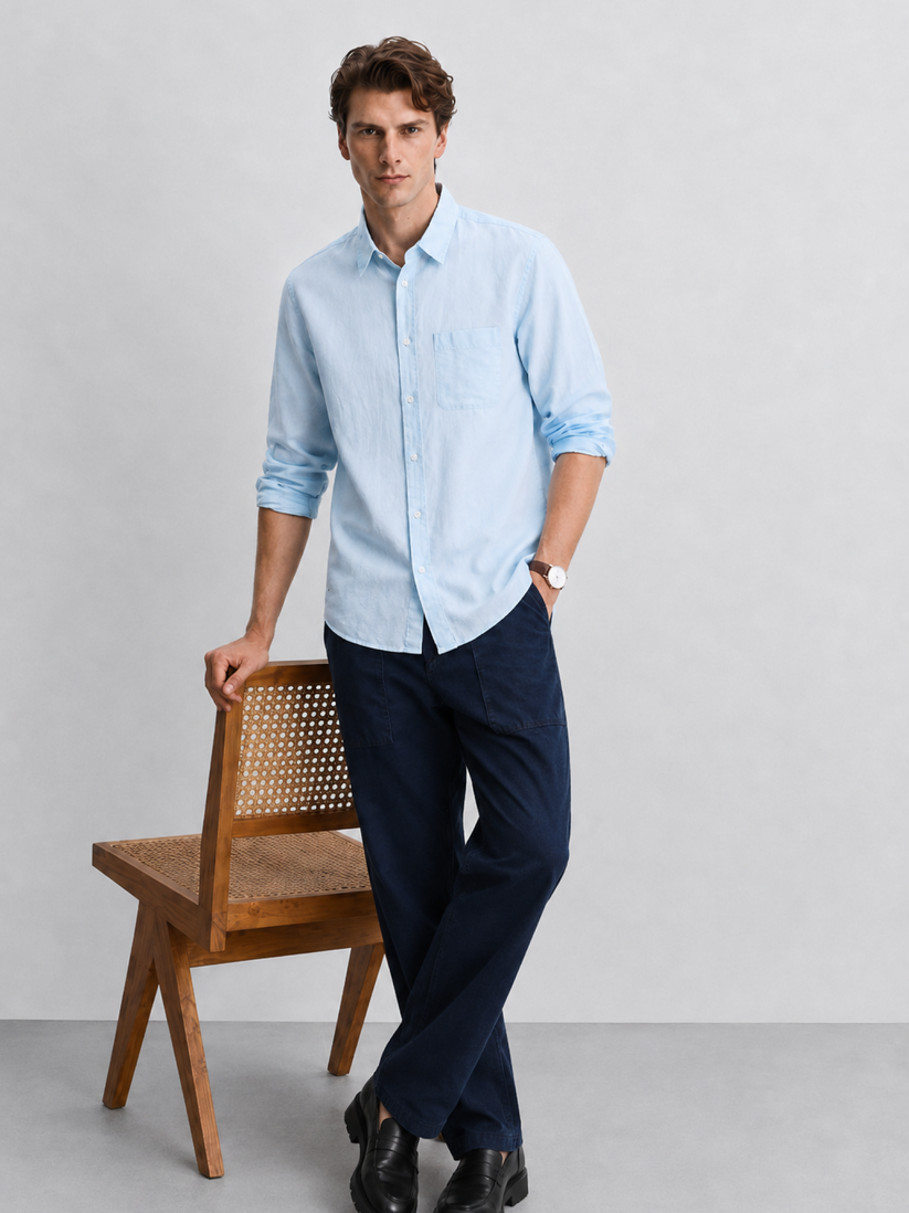 Ice Blue Pure European Linen Shirt