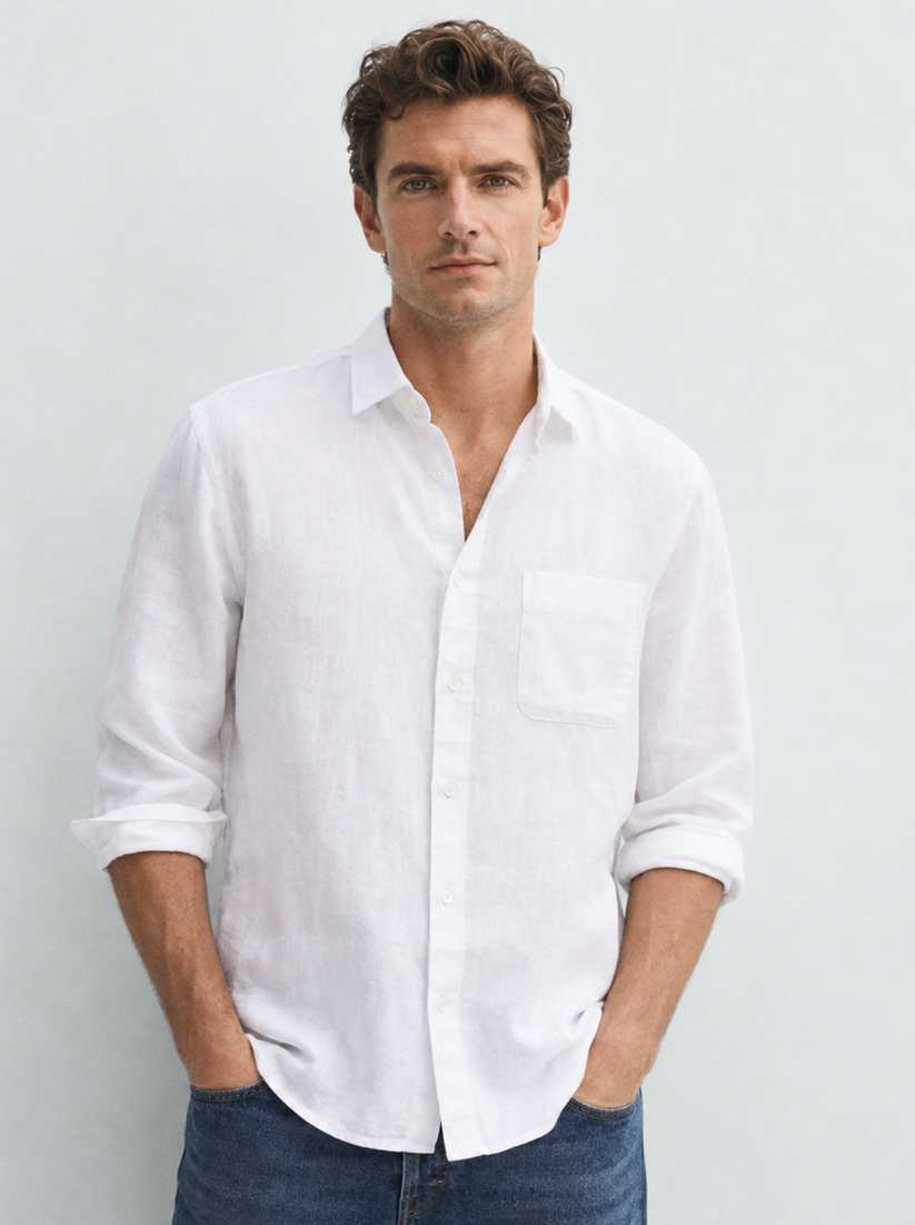 White Pure Italian Linen Shirt