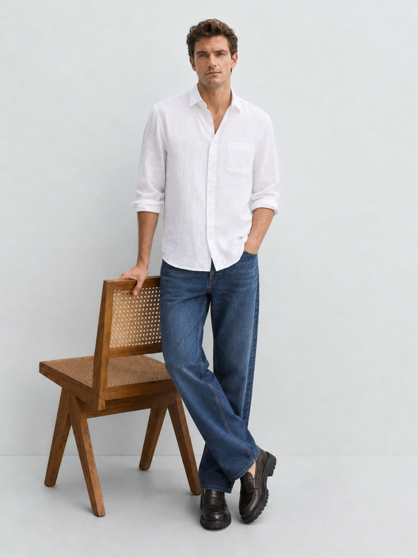 White Pure Italian Linen Shirt