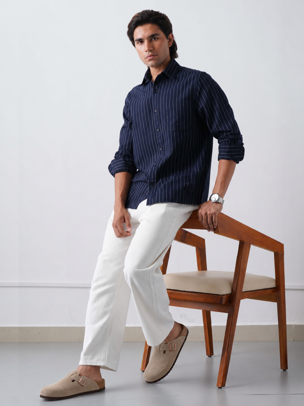 Oxford Navy Grey Striped Shirt