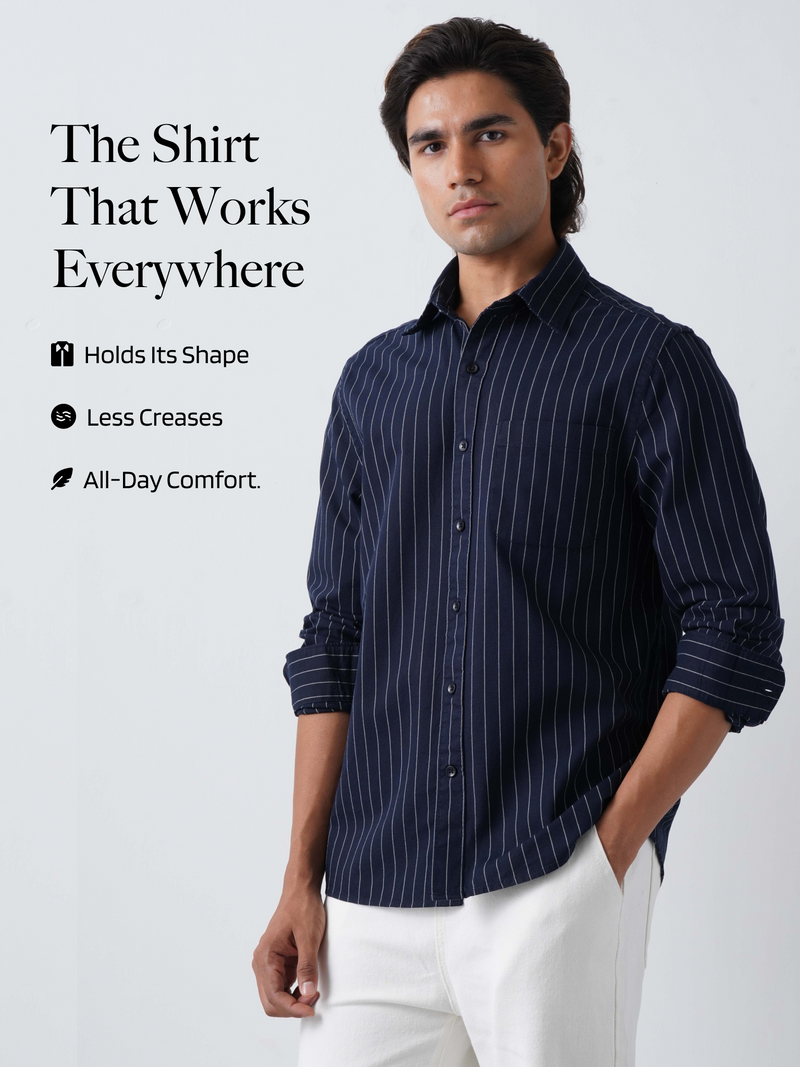 Oxford Navy Grey Striped Shirt