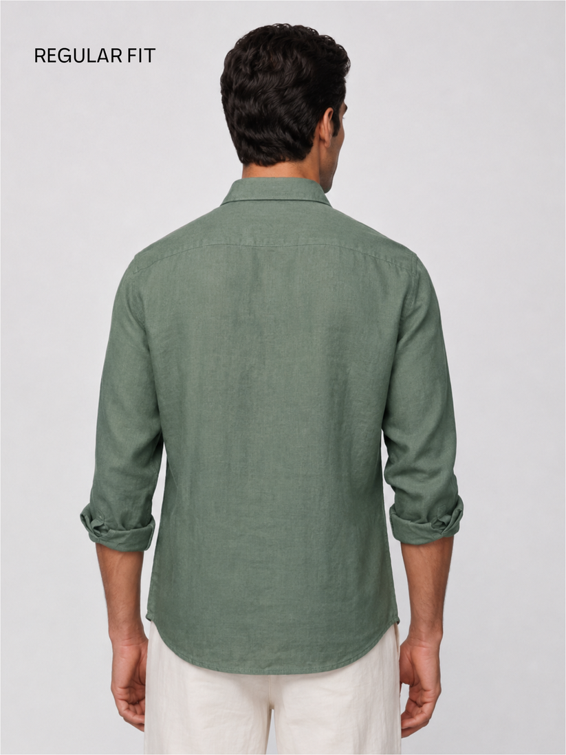 Dark Green Pure Italian Linen Shirt