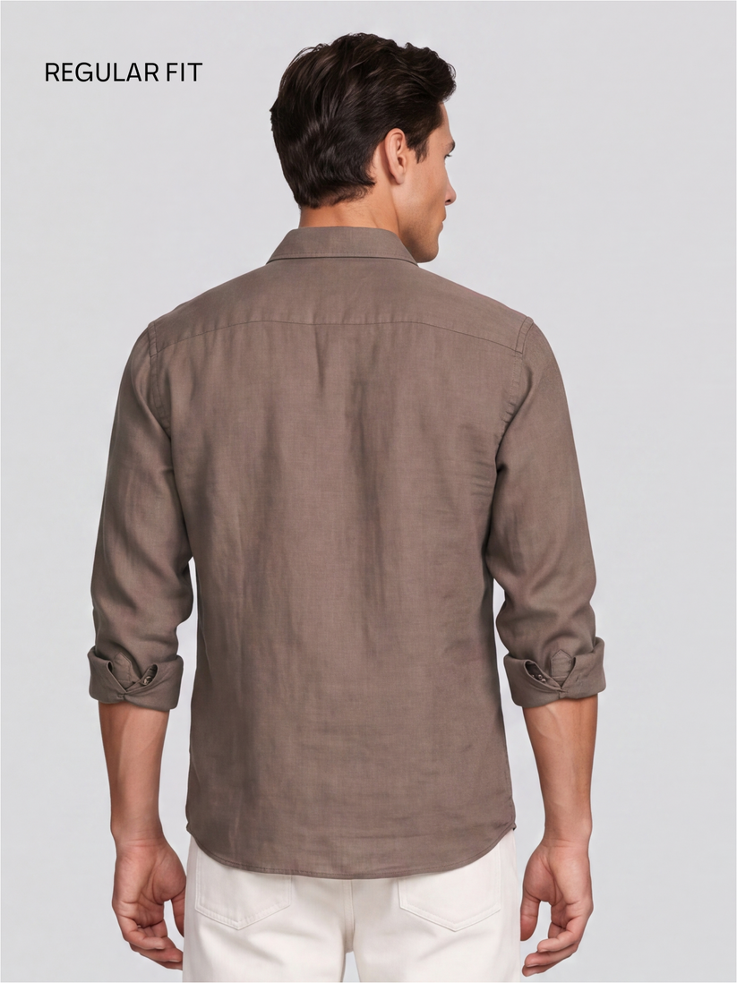 Brown Pure European Linen Shirt