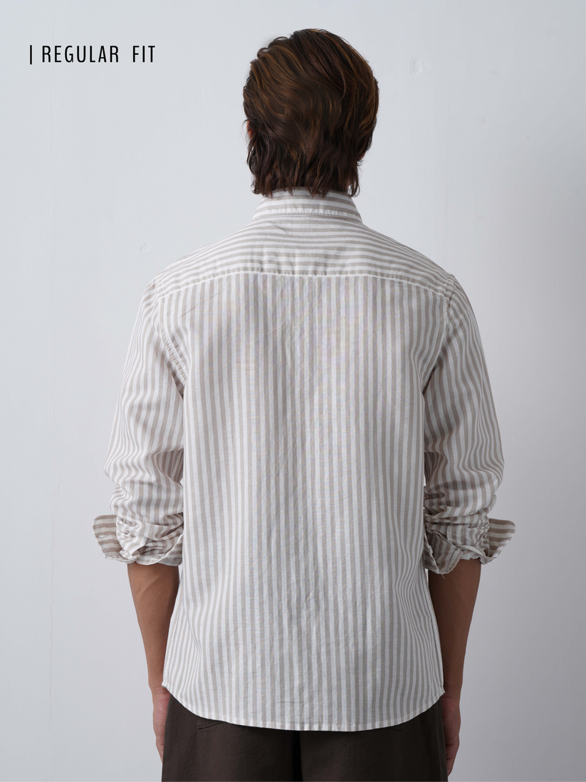 Linen Rich Striped Beige Shirt