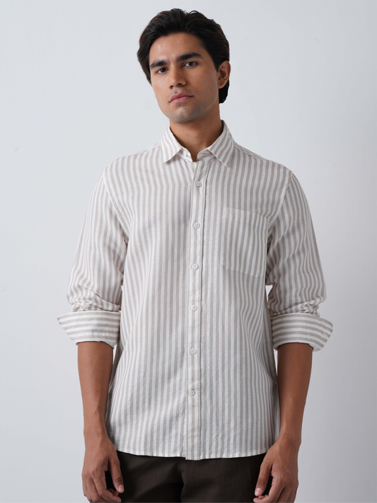 Linen Rich Striped Beige Shirt